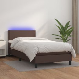 Łóżko kontynentalne z materacem i LED, brąz, ekoskóra 90x200 cm