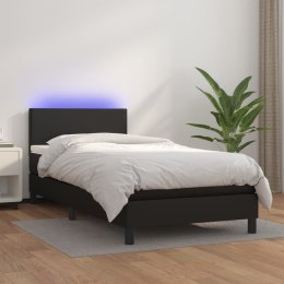 Łóżko kontynentalne z materacem i LED czarna ekoskóra 80x200 cm