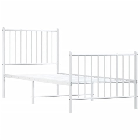 Metalowa rama łóżka z wezgłowiem i zanóżkiem, biała, 75x190 cm