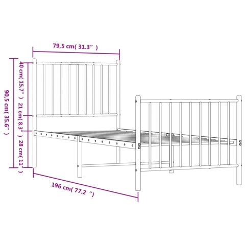 Metalowa rama łóżka z wezgłowiem i zanóżkiem, biała, 75x190 cm