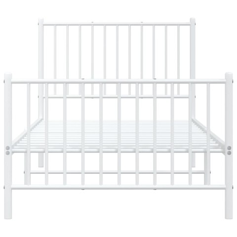 Metalowa rama łóżka z wezgłowiem i zanóżkiem, biała, 90x200 cm