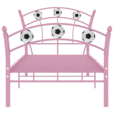 Rama łóżka z motywem piłki nożnej, różowa, metalowa, 90x200 cm