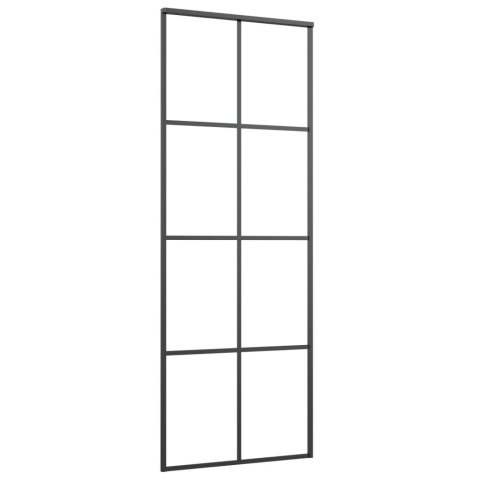 Drzwi przesuwne, czarne, 76x205 cm, szkło ESG i aluminium