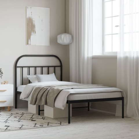 Metalowa rama łóżka z wezgłowiem, czarna, 100x190 cm