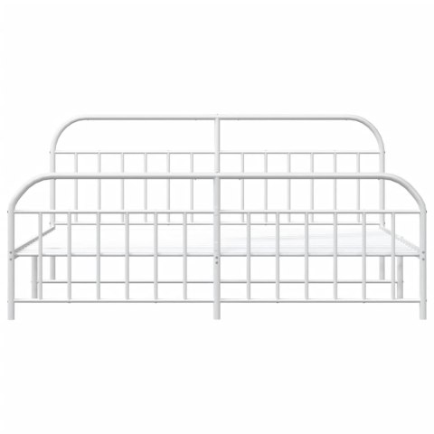 Metalowa rama łóżka z wezgłowiem i zanóżkiem, biała, 193x203 cm