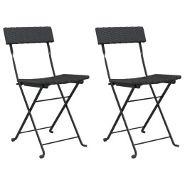Składane krzesła bistro, 2 szt., czarne, polirattan i stal