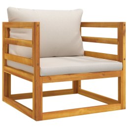 Krzesło ogrodowe z jasnoszarymi poduszkami lite drewno akacjowe