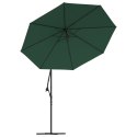 Parasol ogrodowy wiszący, światła LED, 300 cm, metal, zielony