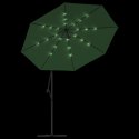 Parasol ogrodowy wiszący, światła LED, 300 cm, metal, zielony