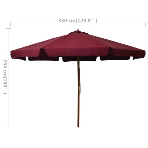 Parasol ogrodowy na drewnianym słupku, 330 cm, burgundowy