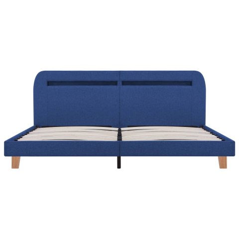 Rama łóżka z LED, niebieska, tapicerowana tkaniną, 180 x 200 cm