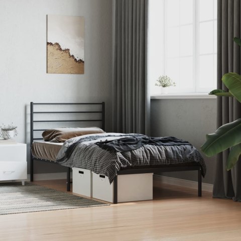 Metalowa rama łóżka z wezgłowiem, czarna, 100x190 cm