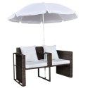 Łóżko ogrodowe z parasolem, polirattan, brązowe