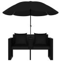 Łóżko ogrodowe z parasolem, polirattan, czarne