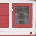 Duża klatka dla królików, czerwono-biała, 204x45x85 cm, drewno