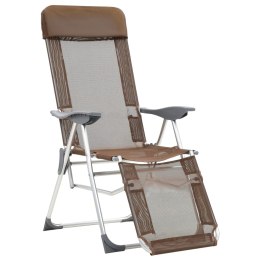 Składane krzesła turystyczne z podnóżkami, 2 szt., brązowe