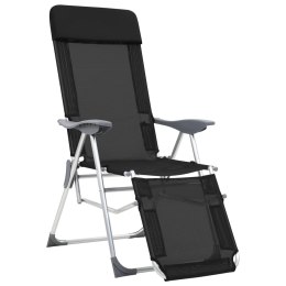 Składane krzesła turystyczne z podnóżkami, 2 szt., czarne