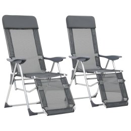 Składane krzesła turystyczne z podnóżkami, 2 szt., szare