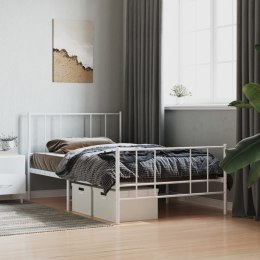 Metalowa rama łóżka z wezgłowiem i zanóżkiem, biała, 100x190 cm