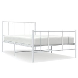 Metalowa rama łóżka z wezgłowiem i zanóżkiem, biała, 90x190 cm