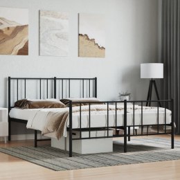 Metalowa rama łóżka z wezgłowiem i zanóżkiem, czarna, 140x200cm