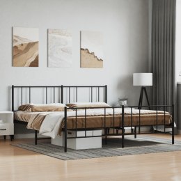 Metalowa rama łóżka z wezgłowiem i zanóżkiem, czarna, 183x213cm