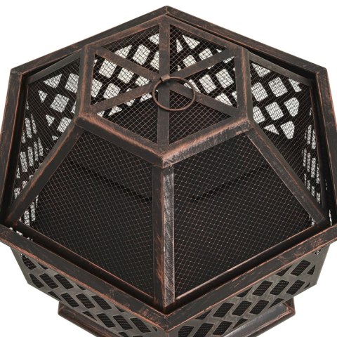 Rustykalne palenisko z pogrzebaczem, 62x54x56 cm, XXL, stal