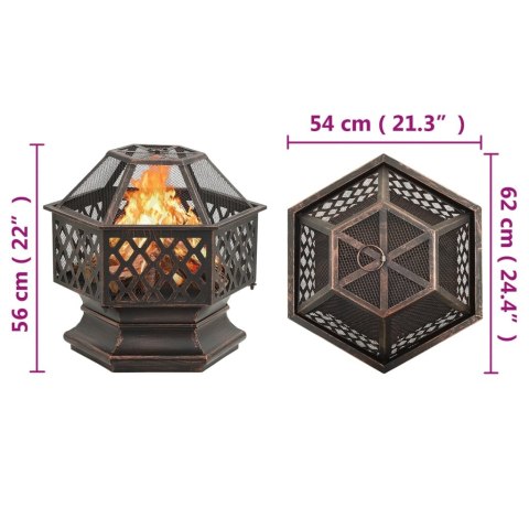 Rustykalne palenisko z pogrzebaczem, 62x54x56 cm, XXL, stal