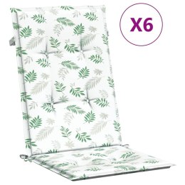 Poduszki na krzesła ogrodowe, 6 szt., wzór w liście, tkanina