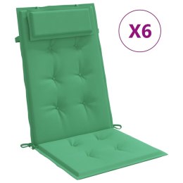 Poduszki na krzesła z wysokim oparciem, 6 szt., zielone