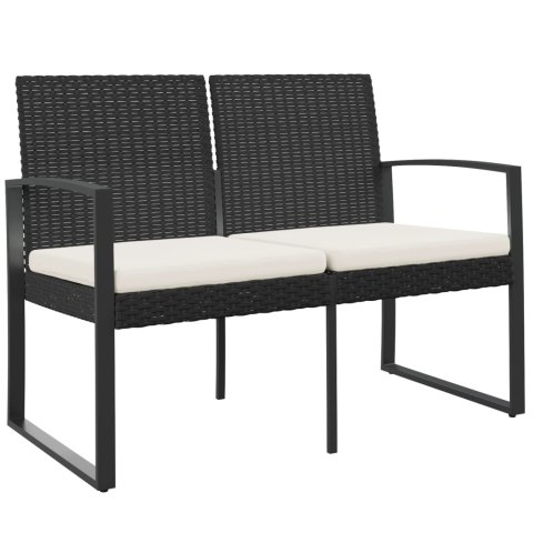 2-osobowa ławka ogrodowa z poduszkami, czarna, rattan PP 2-osobowa ławka ogrodowa z poduszkami, czarna, rattan PP