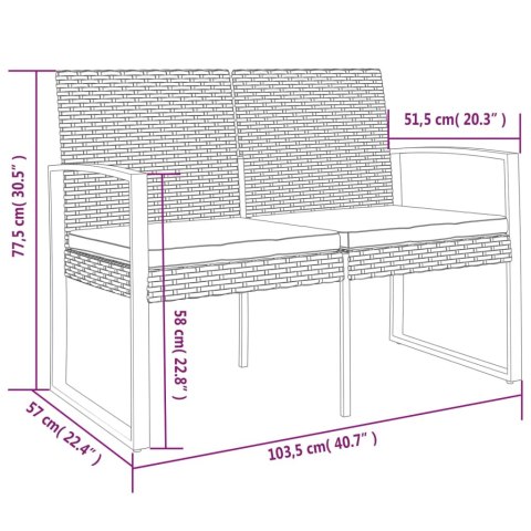 2-osobowa ławka ogrodowa z poduszkami, czarna, rattan PP 2-osobowa ławka ogrodowa z poduszkami, czarna, rattan PP