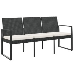 3-osobowa ławka ogrodowa z poduszkami, czarna, rattan PP