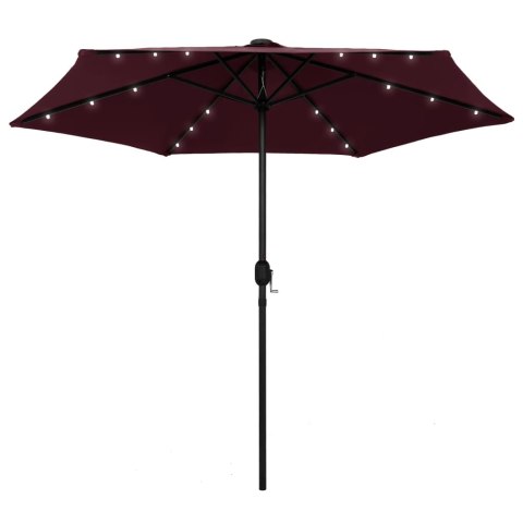 Parasol ogrodowy z LED i aluminiowym słupkiem, 270 cm, bordo