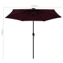 Parasol ogrodowy z LED i aluminiowym słupkiem, 270 cm, bordo