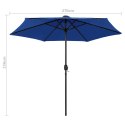 Parasol ogrodowy z LED i aluminiowym słupkiem, 270 cm, lazurowy