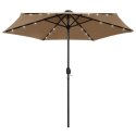 Parasol ogrodowy z LED i aluminiowym słupkiem, 270 cm, taupe