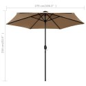 Parasol ogrodowy z LED i aluminiowym słupkiem, 270 cm, taupe