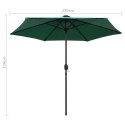 Parasol ogrodowy z LED i aluminiowym słupkiem, 270 cm, zielony