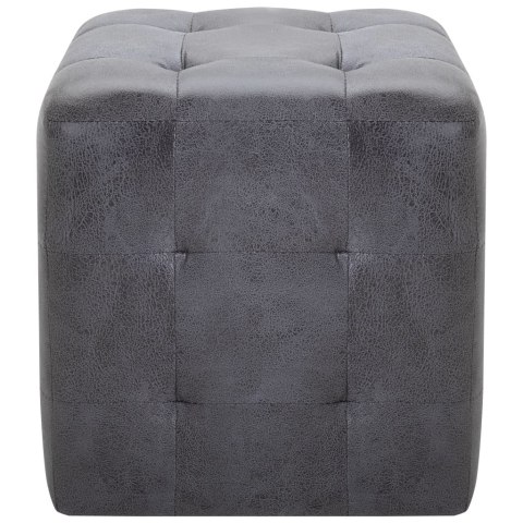 Pufy, 2 szt., szare, 30 x 30 x 30 cm, sztuczna skóra zamszowa