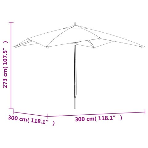 Parasol ogrodowy na drewnianym słupku, terakota, 300x300x273 cm