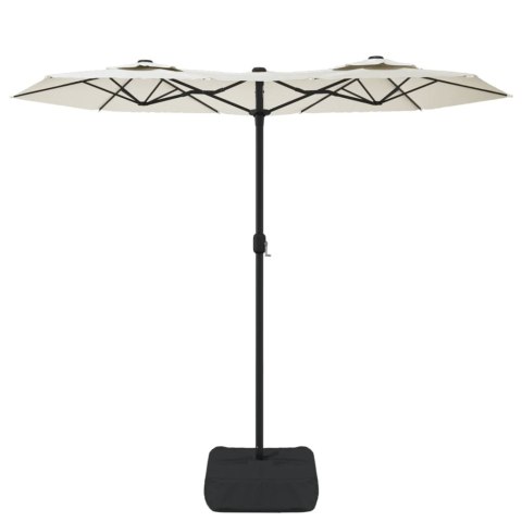 Parasol ogrodowy podwójny z LED, piaskowa biel, 316x240 cm