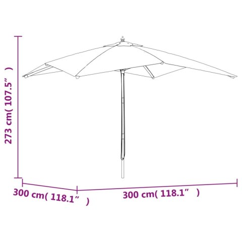 Parasol ogrodowy na drewnianym słupku, lazurowy, 300x300x273 cm