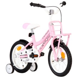 Rower dla dzieci z bagażnikiem, 14 cali, biało-różowy