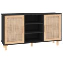 Komoda, czarna, 105x30x60 cm, lita sosna i naturalny rattan