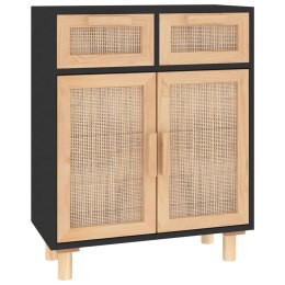 Komoda, czarna, 60x30x75 cm, lita sosna i naturalny rattan