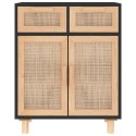 Komoda, czarna, 60x30x75 cm, lita sosna i naturalny rattan