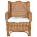 Fotel z poduszką, jasnobrązowy, naturalny rattan i len