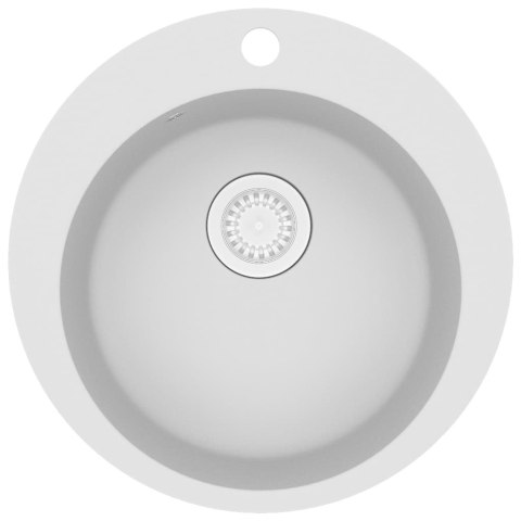 Granitowy zlewozmywak jednokomorowy, okrągły, biały