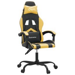 Obrotowy fotel gamingowy, czarno-złoty, sztuczna skóra